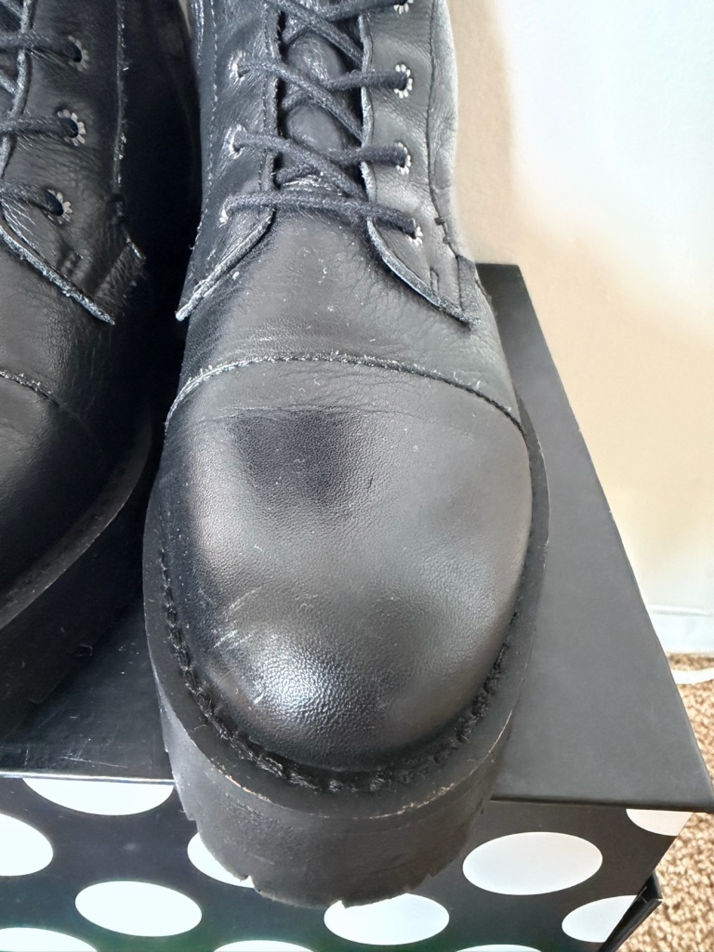 Sam Edelman Black Leather Lace-Up Combat Boots with Buckle - Picture 8 of 11